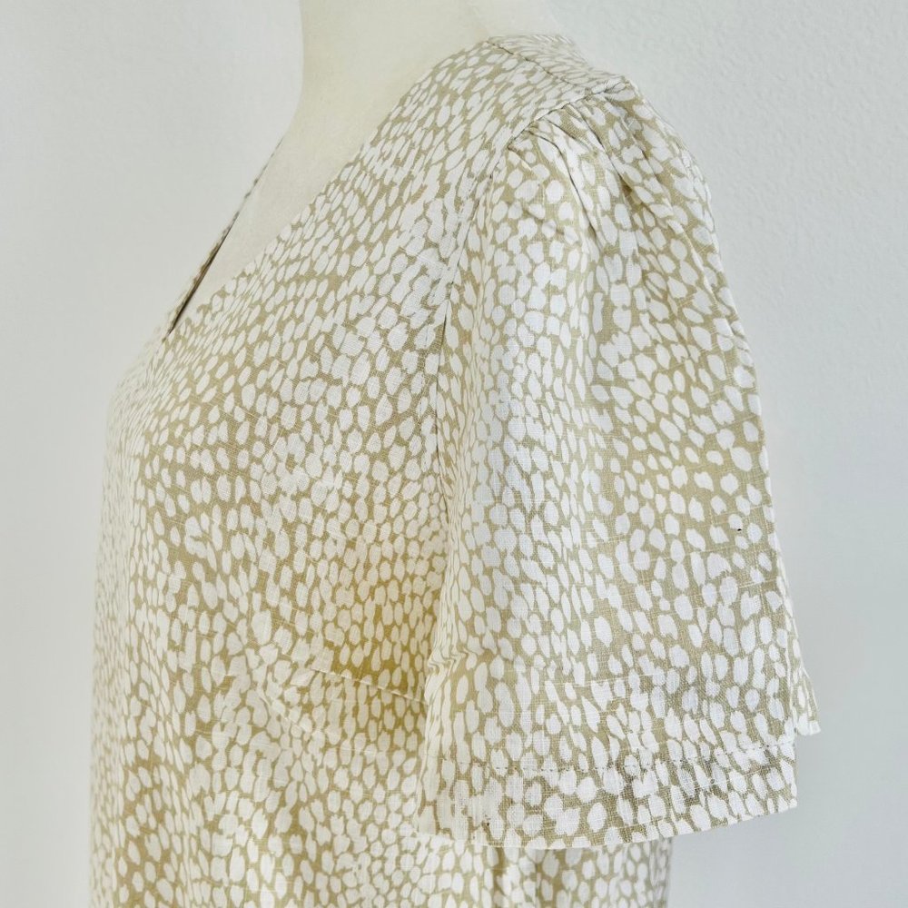 NWT Nicole Miller Original Ladies' White & Tan Pleat Hem Linen Blend Shirt Dress - Picture 4 of 14